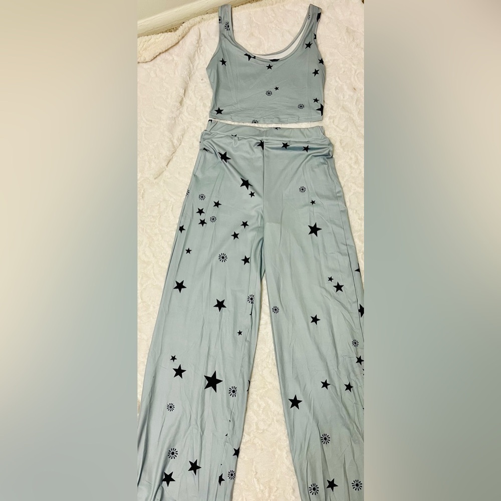 Blue Star-Print Wide Leg 2 Piece Set Womens size medium